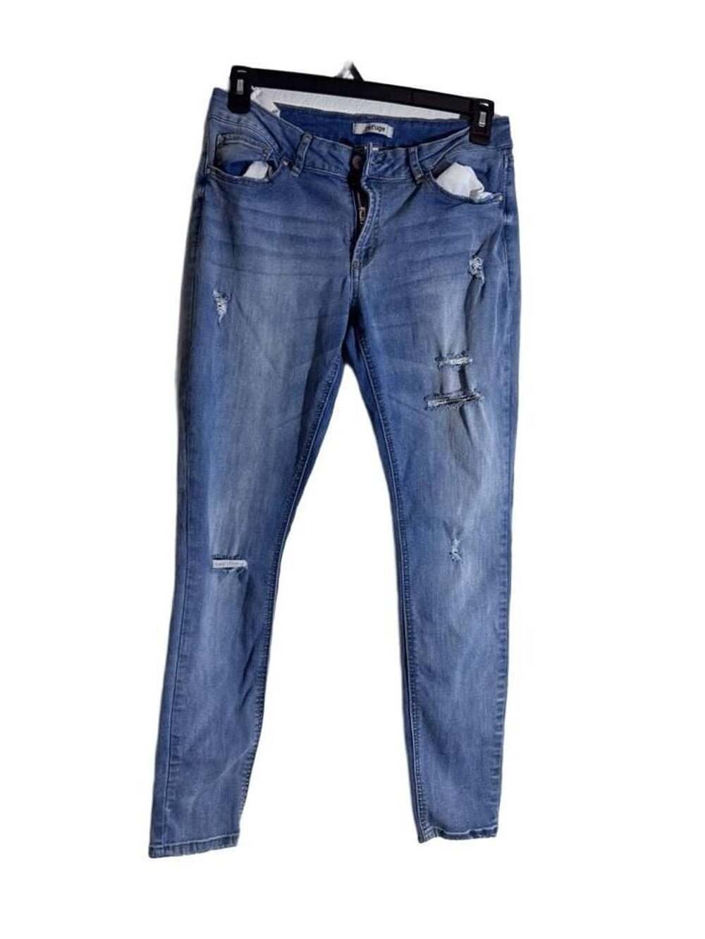Refuge Women's Distressed Skinny Stretch Denim Jeans Size 12 Light Wash